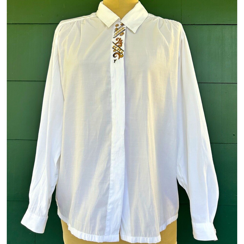 Vintage Koret Petites White Embroidered Button Down Blouse 8P Cottage Secretary